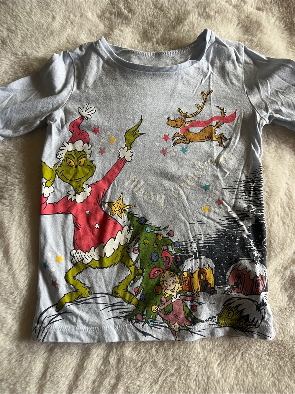 Dr. Seuss Light Blue Grinch Holiday Long Sleeve Tee